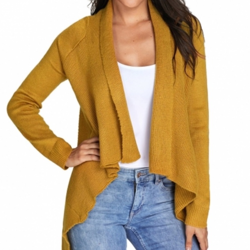 Starlights fashion Mustard Waterfall Long Sleeve Sweater Cardigan